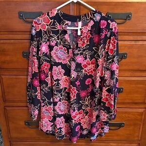 Floral Elegance Blouse - Pink and Navy